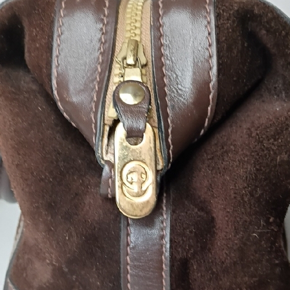 Vintage Gucci Brown Suede Boston Bag with Leather Trim – Gorgeous Condition 60s - Picture 5 of 17